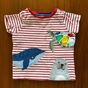 Baby Boden Striped Red and White Tee with Sea Life Applique size 9-12 months